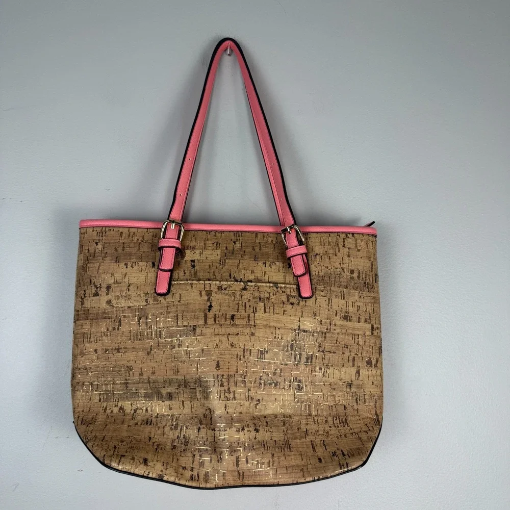 Anne Klein Tote Bag Women's Brown Faux Cork Attached Wallet Key Shoulder Strap